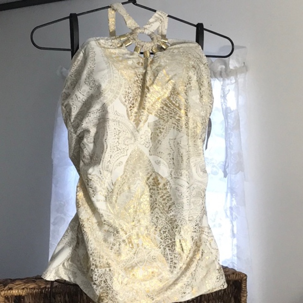 Cacique Gold Shimmer Paisley Tankini Swim Top